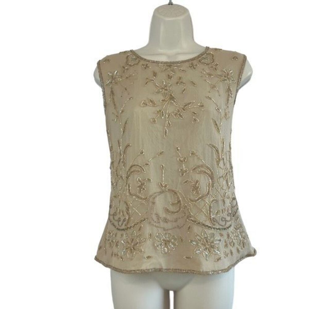 Vintage Adrianna Papell gold silk beaded blouse